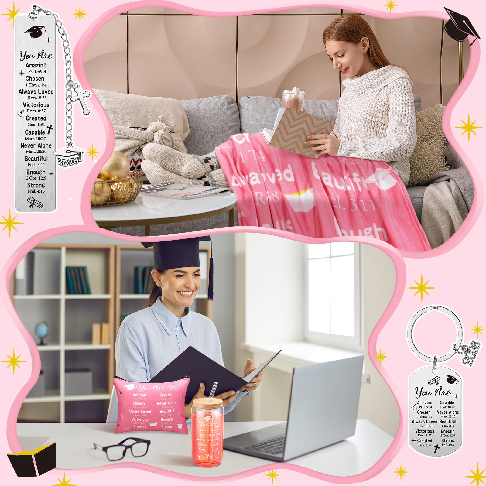 VitalCozy 5 Pcs 2026 Graduation Gifts for Her Inspirational Christian Class of 2026 Grad Gifts Set for Women College Middle High School(Pink)