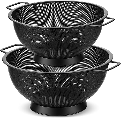 Colador negro mate para cocina, de 4 y 5 cuartos de galón, colador de acero inoxidable con asa, colador de pasta para espagueti, alimentos, frutas,