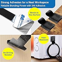Vista 3 de Cable Management Kit – 40 Self-Adhesive Hook and Loop Ties with 2 Extension Straps – Made with 3M Tape, Back-Sticky Cord Organizer for Under Desk
