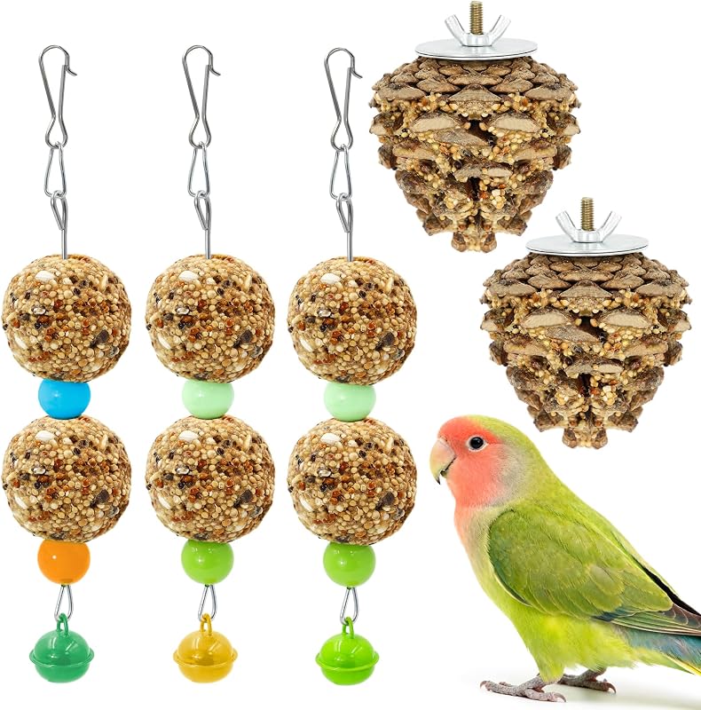 Petisco para aves com grãos naturais e sino Jevnd, pacote com 5 unidades