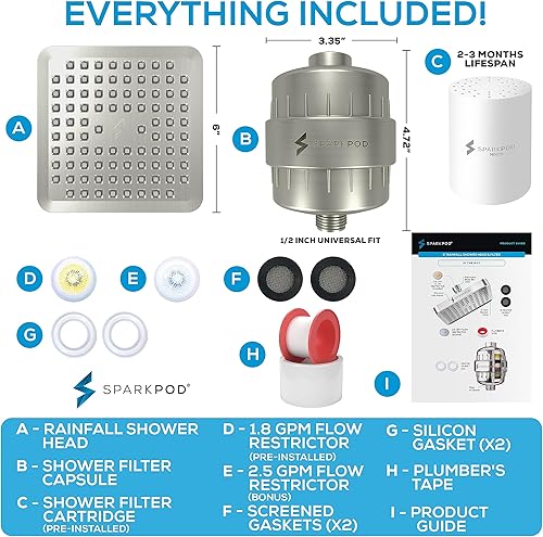 Miniatura 52 de SparkPod Juego de cabezal de ducha filtrado de lujo de 23 etapas, reduce el cloro y los metales pesados, filtro de regadera de alta presión