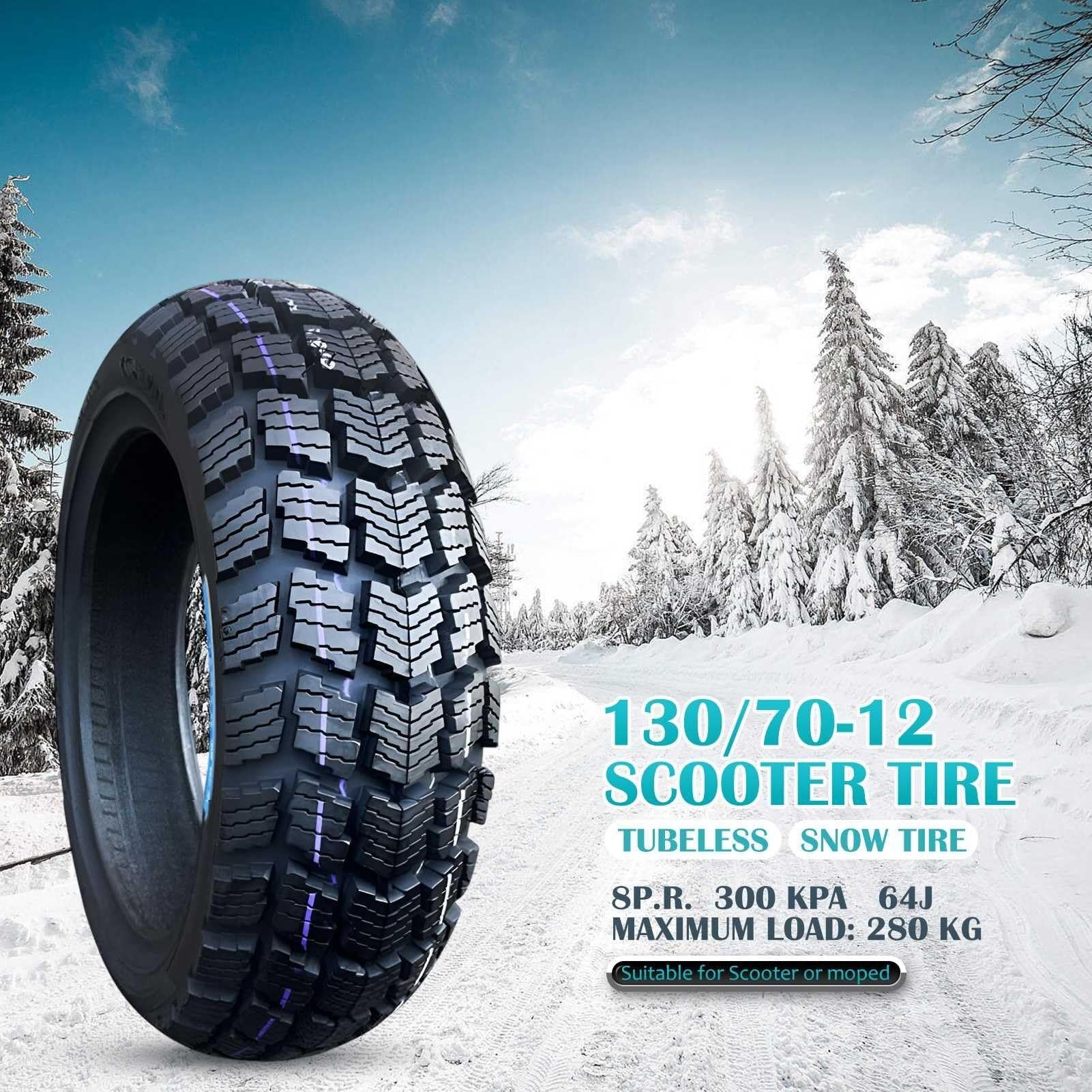 130/70-12 Opona Motocyklowa Zimowa Tubeless 8PR, 130/70/12 Opona Śniegowa Antypoślizgowa, 130 70 12 Trwała Opona TL 12 Cali do Skutera Przednie Tylne Koło 64J(1pc)