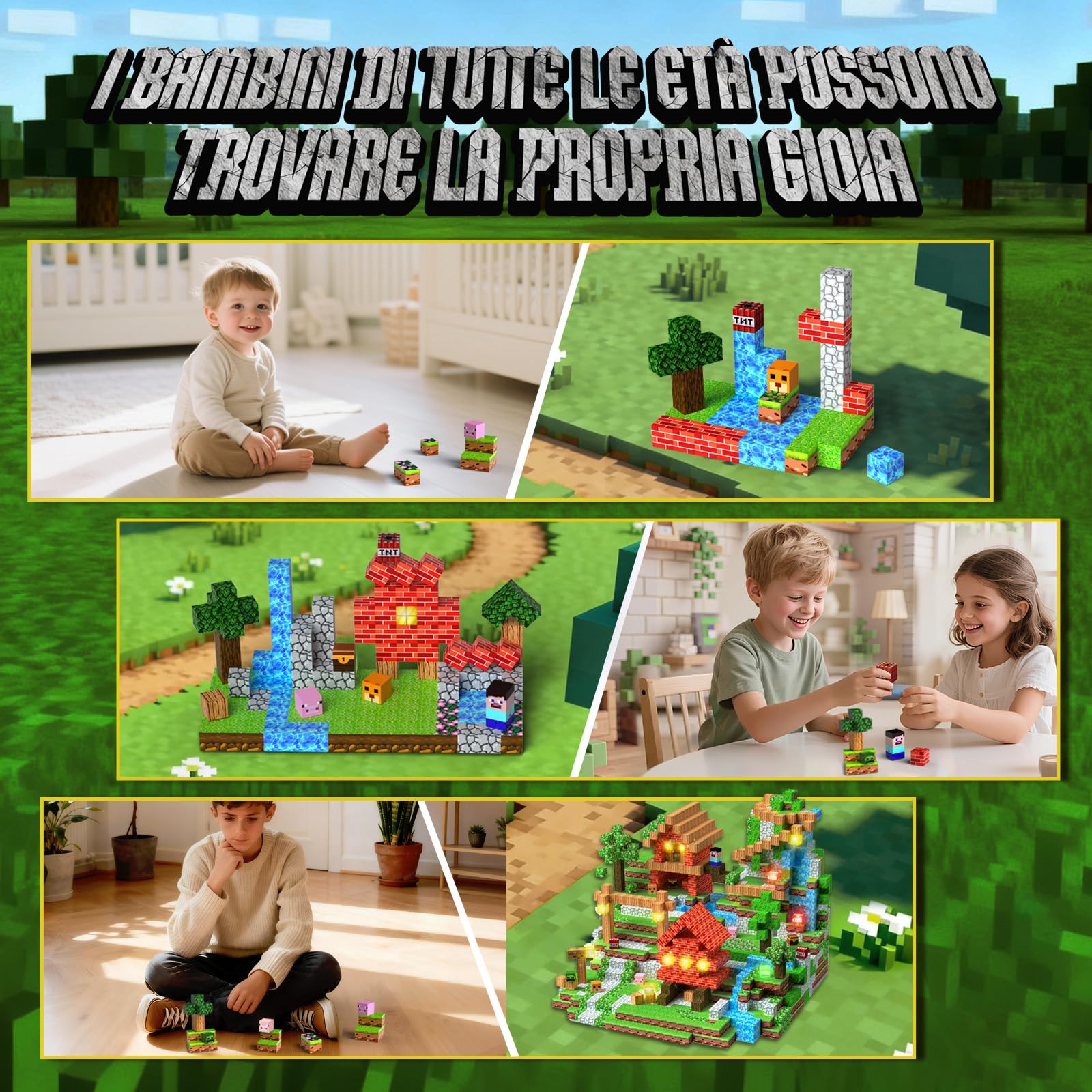 YOOHBERRYS Costruzioni Magnetiche per Bambini 200 PCS 2CM, Giochi Cubi Magnetici Luminose con LED, Blocchi Magnetici Building Blocks Giocattoli Montessori per Bambini 3 4 5 6 7 8 9 Anni