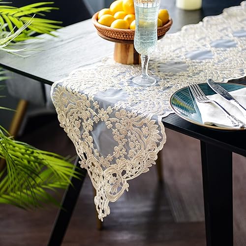 Miniatura 3 de SUTAVIA Camino de mesa de patio bordado, pañuelo clásico rectangular de macramé, para cocina, comedor, mesa de café, banquete de boda y decoración