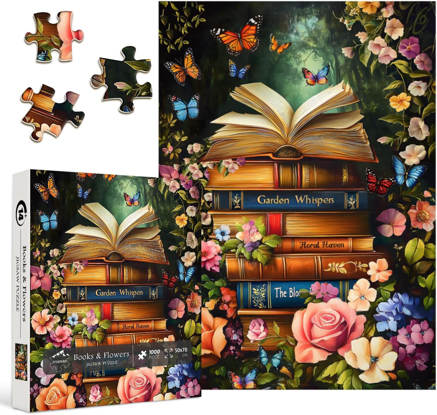 Vintage Book Puzzles for Adults 1000 Pieces,PICKFORU Retro Flower Garden Jigsaw Puzzle Wildflower Pages，Difficult Plant Floral Puzzle for Book Lovers