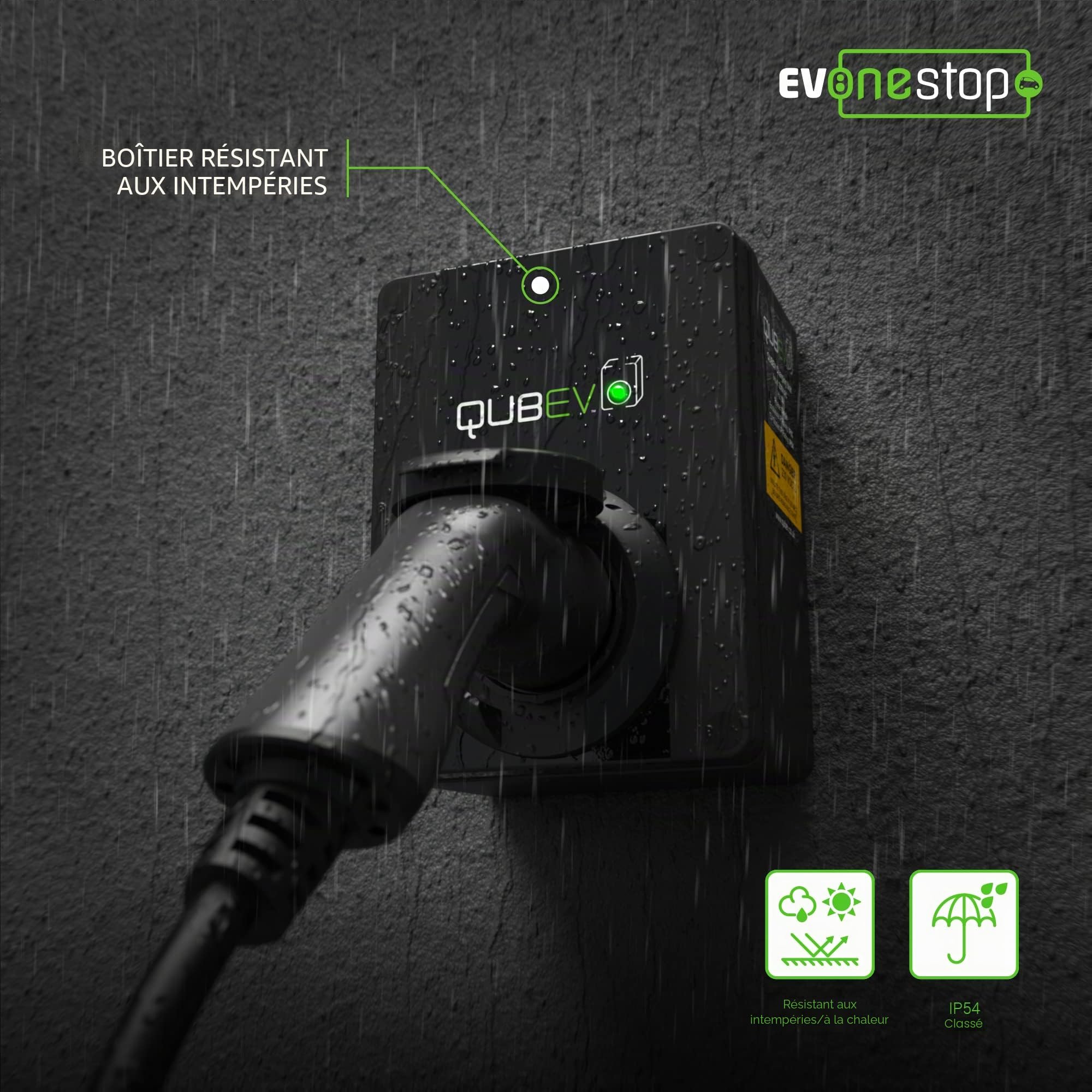 QUBEV Unité de chargement EV avec prise de type 2 Étanchéité IP65, 32 A et 7,2 kW