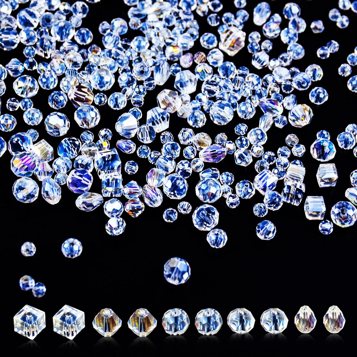 300 Pieces Faceted Beads 10 m Crystal Cord Set Beads for Threading Crystal Glass Beads Faceted Fire Polished Glass Beads Glitter Beads for Bracelets Crafts DIY Necklaces 4/6/8 mm AB Colour