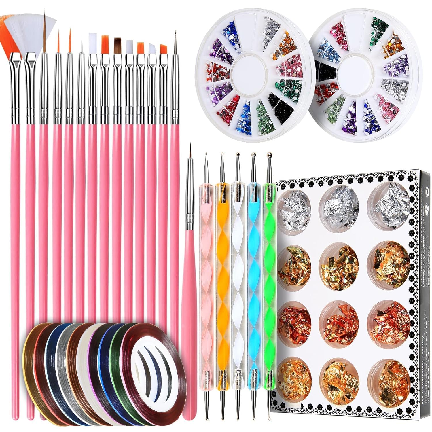 nail extension kit Nail Pen Designer, Stamp Nail Art Tool with 15pcs Nail Painting Brushes, Nail Dotting Tool, Nail Foil, Manicure Tape, Color Rhinestones for Nails-image-34