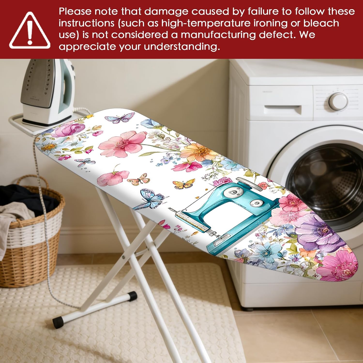 Nuxovilar Ironing Board Cover Needle Cotton 15x54 Inches | Ironing Board Cover and Pad Floral Design Needle Cotton for Living Room, Laundry Area, Guest Room