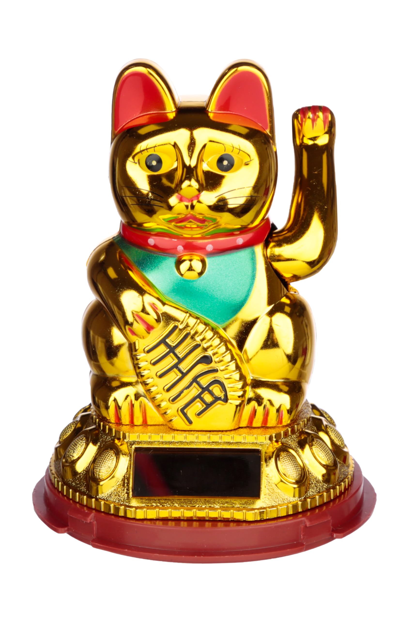 Puckator Maneki Neko Golden Lucky Waving Cat Solar Pal - Feng Shui Modern Fortune Luck Cat - Chinese Japanese Lucky Waving Cat - New Year Gifts Ornament - Home Decor Office Decoration