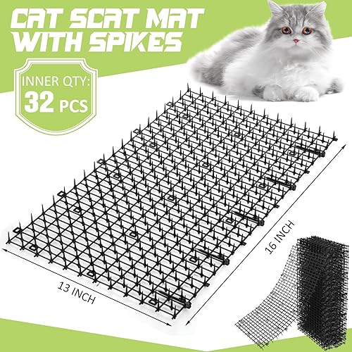Miniatura 2 de Riakrum 32 alfombrillas repelentes para gatos con púas de 16 x 13 pulgadas, tapete disuasorio para gatos blanco con tiras de espinillas, tapetes
