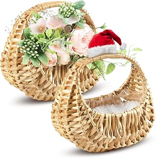 Small Flower Girl Basket Set of 2 – Small Wicker Basket with Handle & Waterproof Lining (6.3" х 5.12" х 3.75") Rustic Style for Wedding Flowers, Sweets & Gifts – Compact, Lightweight & Multifunctional