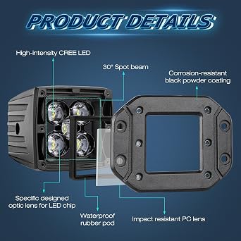 Flush Mount LED Pods, Niwaker 2Pcs 5'' 100W CREE Led Work Lights Spot Driving Light Bar Super Bright Truck Reverse Light Waterproof Flush Mount LED Lights for Truck ATV UTV Off Road Tractor RV Boat