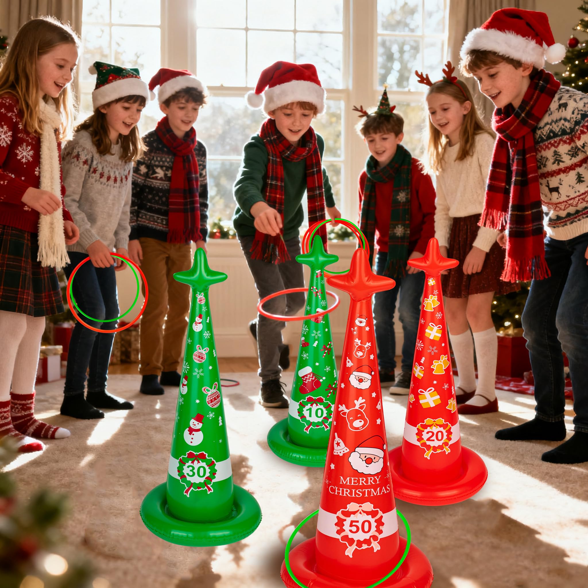 Christmas Party Ring Toss Game Inflatable Fun Christmas Games for Kids Party Toss Game with 12 Rings - Image 2