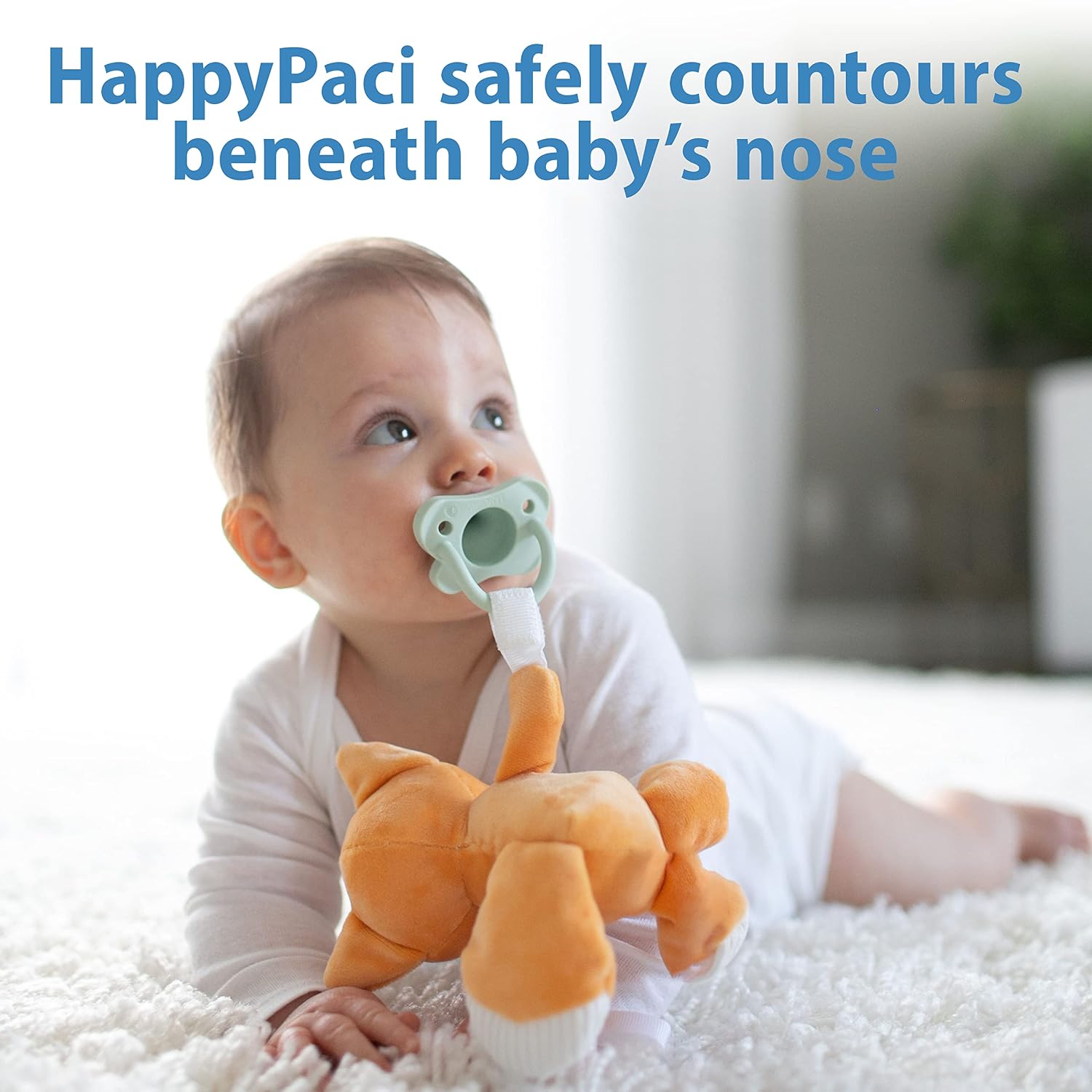 Dr. Brown’s Baby Lovey Pacifier & Teether Holder, Deer with Pink HappyPaci, 100% Silicone, 0-6m