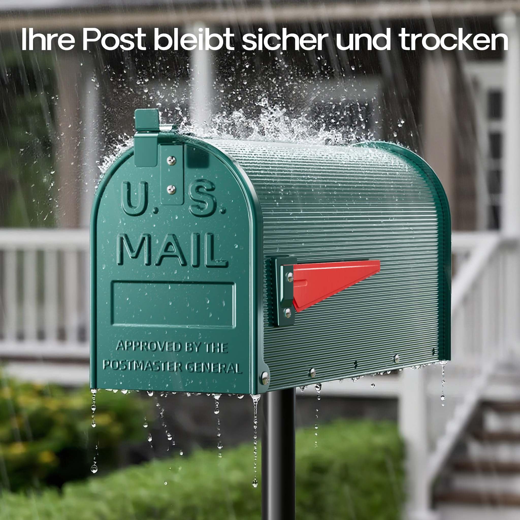 Wiltec US Mailbox grün 150 x 513 x 223 mm, amerikanischer Briefkasten mit Fahne, Wandbriefkasten oder Standbriefkasten Stahl amerikanisches Design