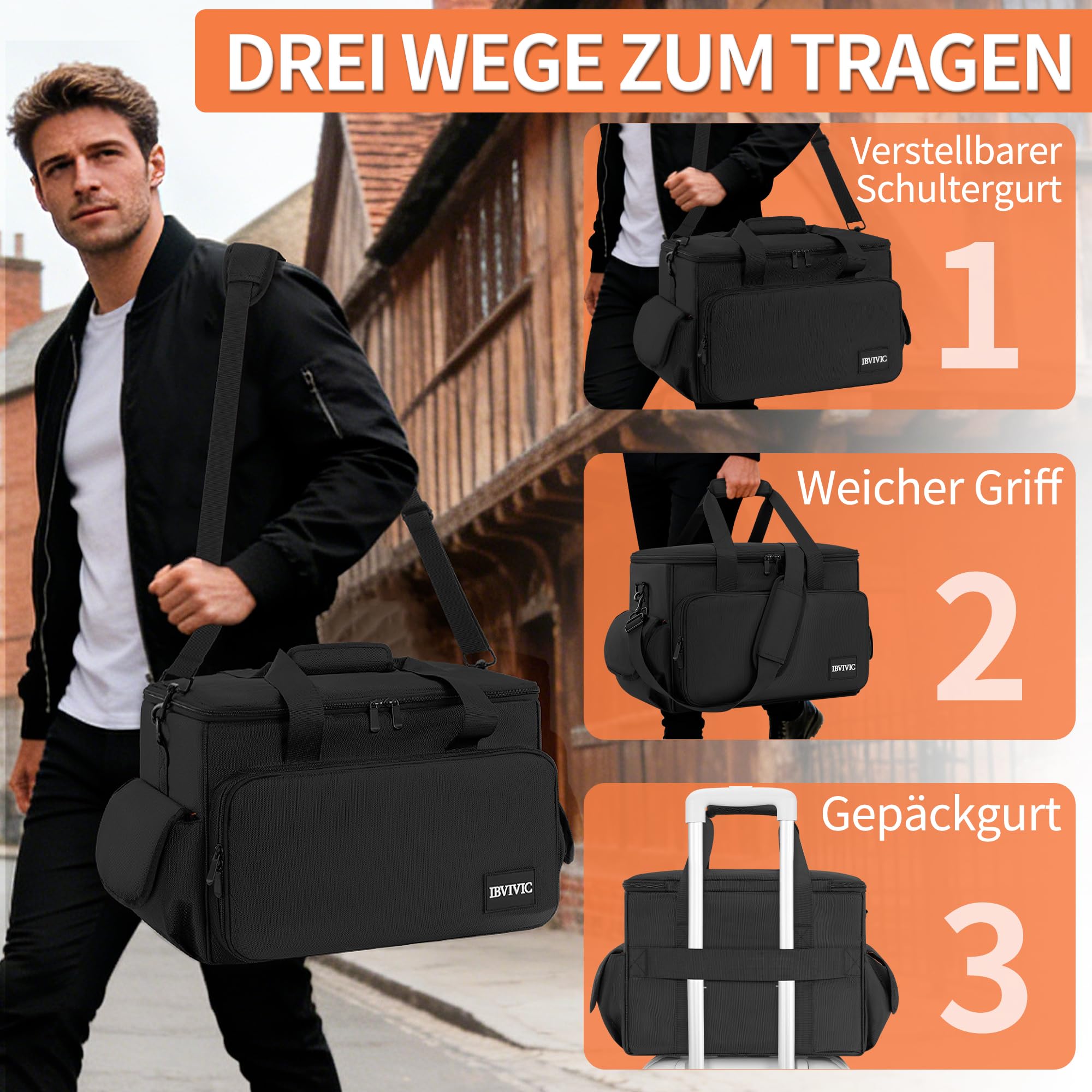 DJ Tasche Kompatibel mit Abnehmbaren Trennwänden und Boden, DJ Organizer Tasche für DJ-Equipment, Laptop und Musiker Zubehör, Orange (25 x 35 x 30 cm)
