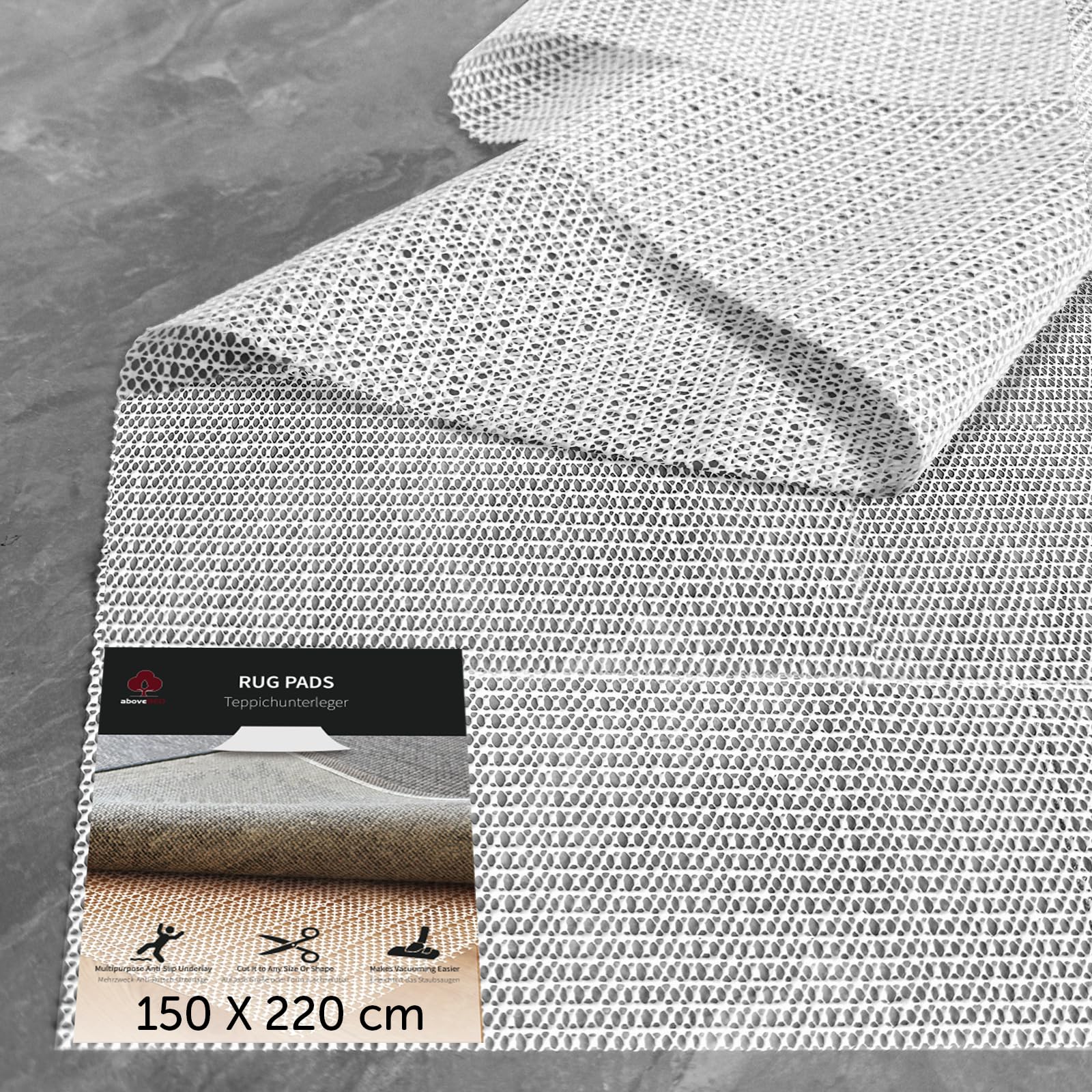 aboveBED Rug Anti-Slip Pad Anti-Slip Mat for Rug 150 x 220cm, Non-Slip Mat Rug Underlay Non-Slip Rug Stopper