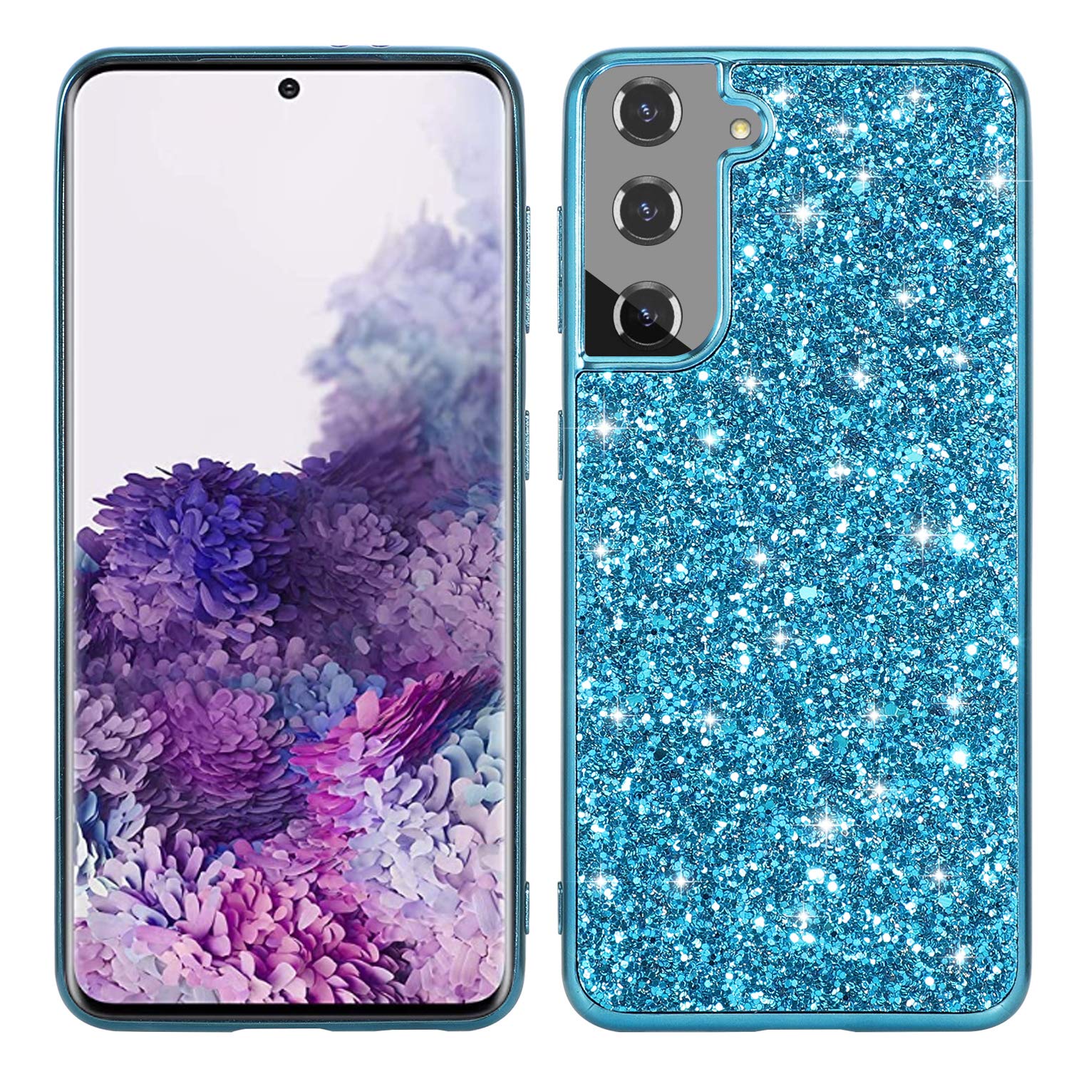 BLOTECH Bling Glitter Silicone Case Cover for Samsung Galaxy S23, Samsung Galaxy S23 Soft TPU Bumper Skin Cover Rubber Sparkle Gel Shockproof for Women Girls Shell Cases Protective Back Cover Blue