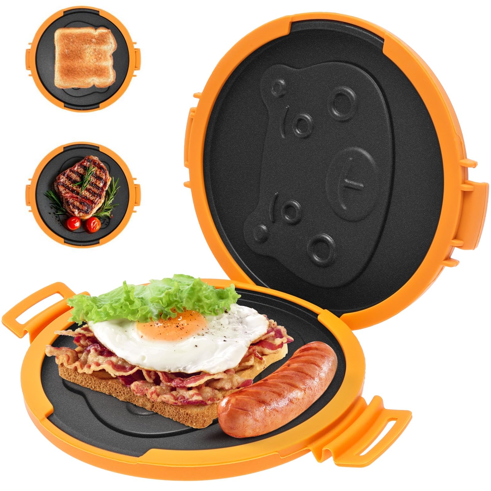 Micro Toastie Maker, Microwave Toasted Sandwich Maker Wireless Silicone Sandwich Grill Non-stick Coating & Rapid Heating Bread Baking Pan for Cooking Delicious Crispy Sandwiches (Round Orange)