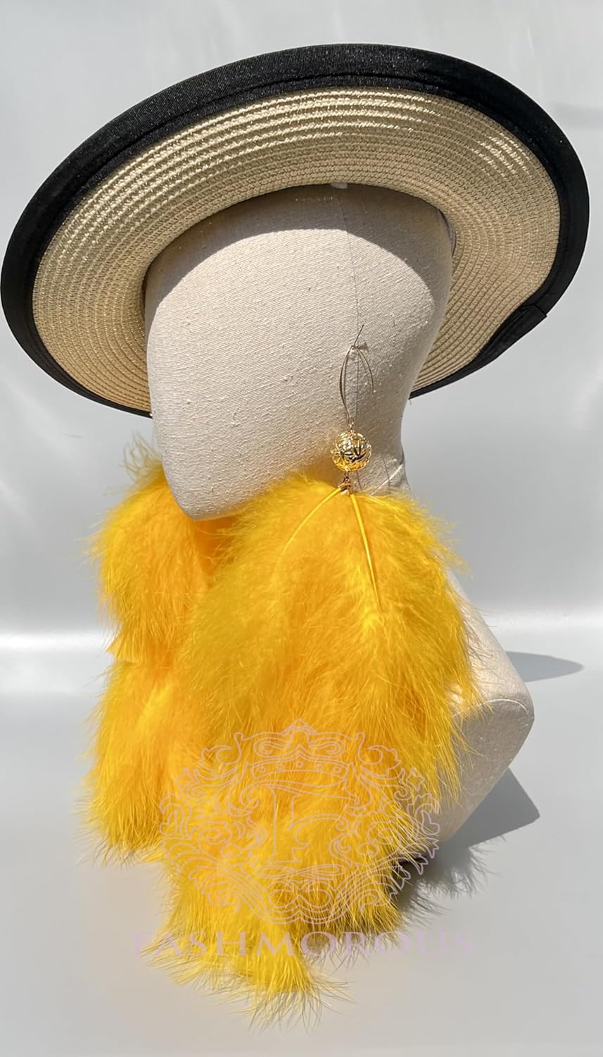 FASHMOROUS Boho Yellow Feather Dangles – Long Lightweight Earrings for Festival or Summer Outfits - Image 6