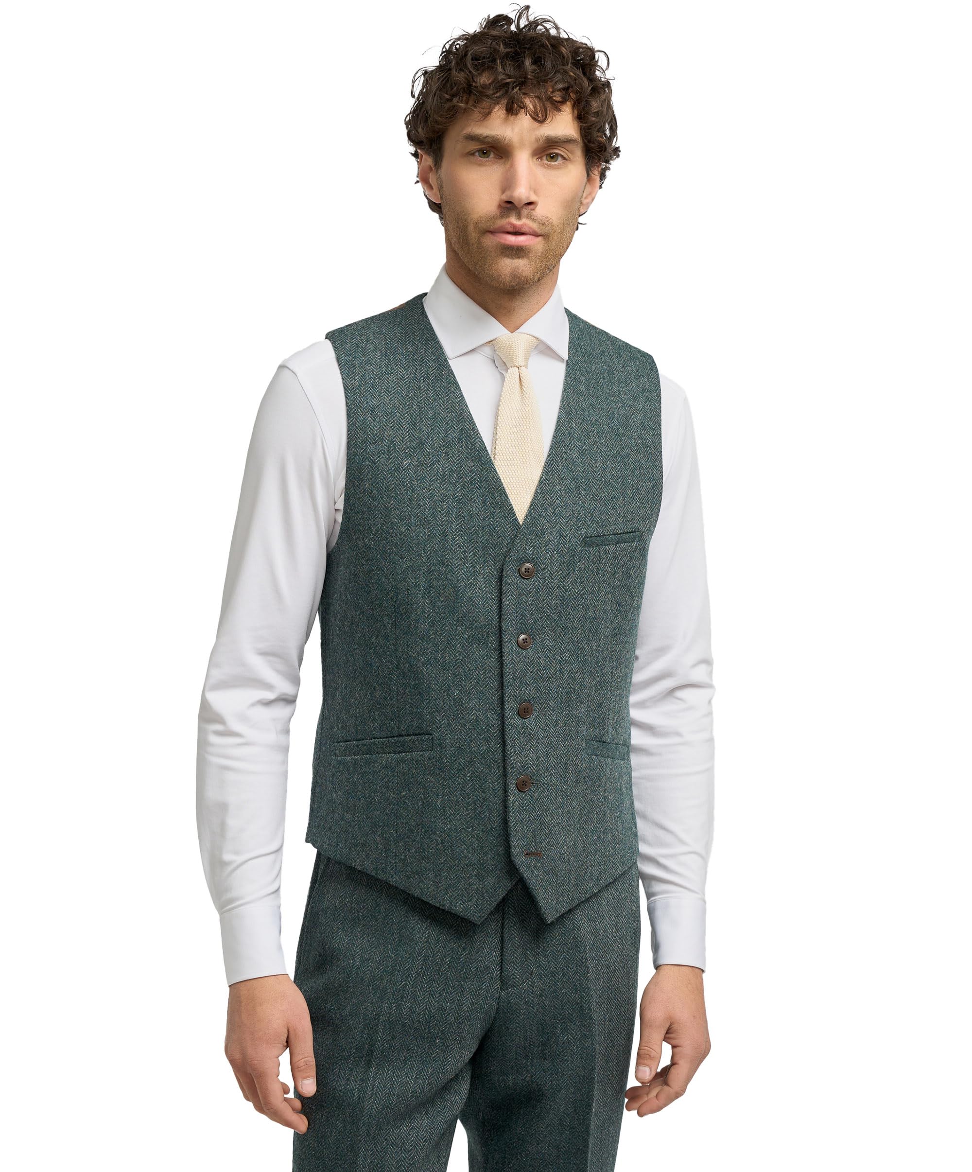 SIRRI Abito da Uomo in Tweed di Lana a Spina di Pesce, 3 Pezzi, Stile Vintage, per Matrimonio, Festa, Business, Venduto separatamente