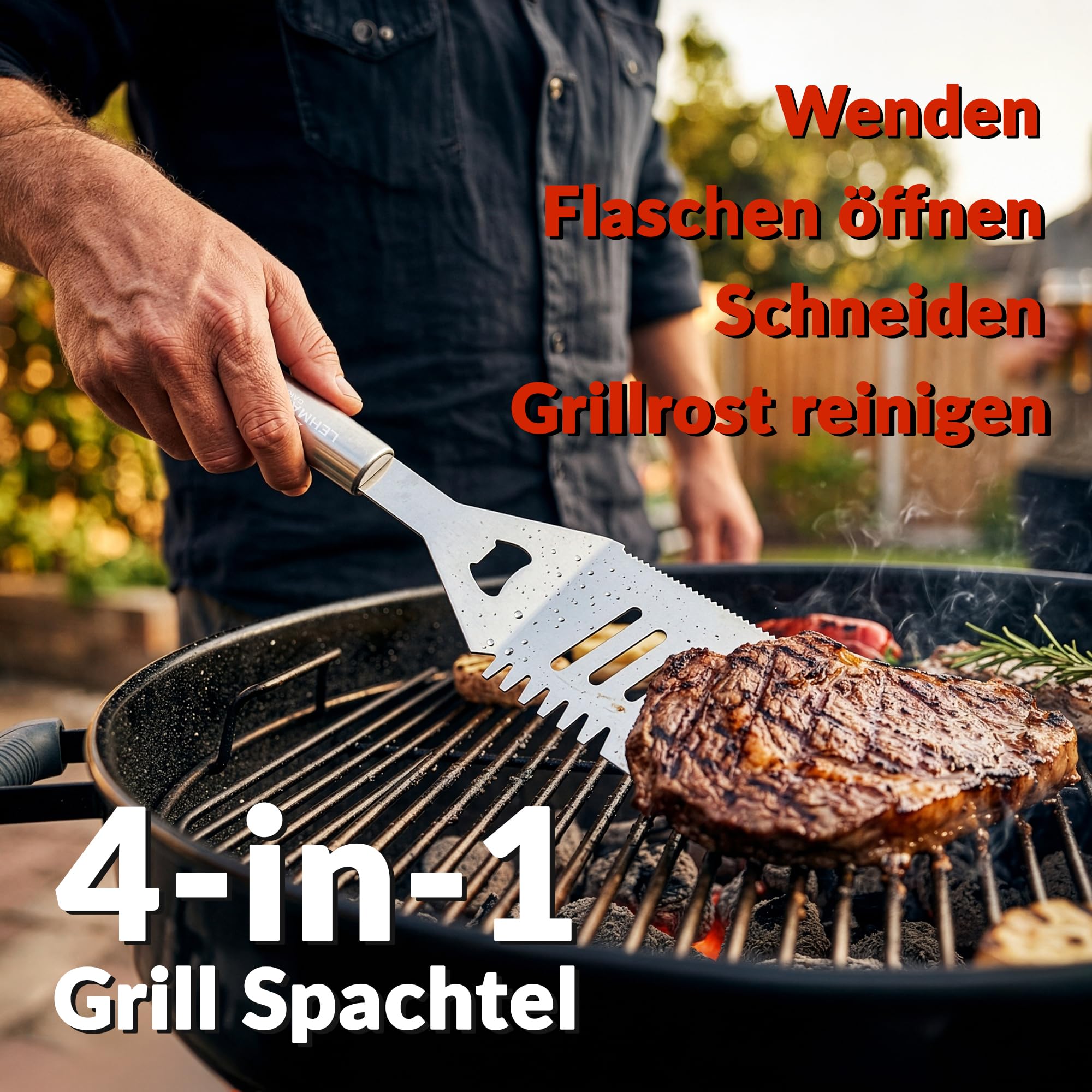 LEHMANN Zestaw naczyń do grillowania, 26 sztuk, ze stali nierdzewnej, szczypce, szpatułka 4 w 1, widelec, szczotka do czyszczenia, kompletny zestaw akcesoriów do grillowania z przenośną walizką