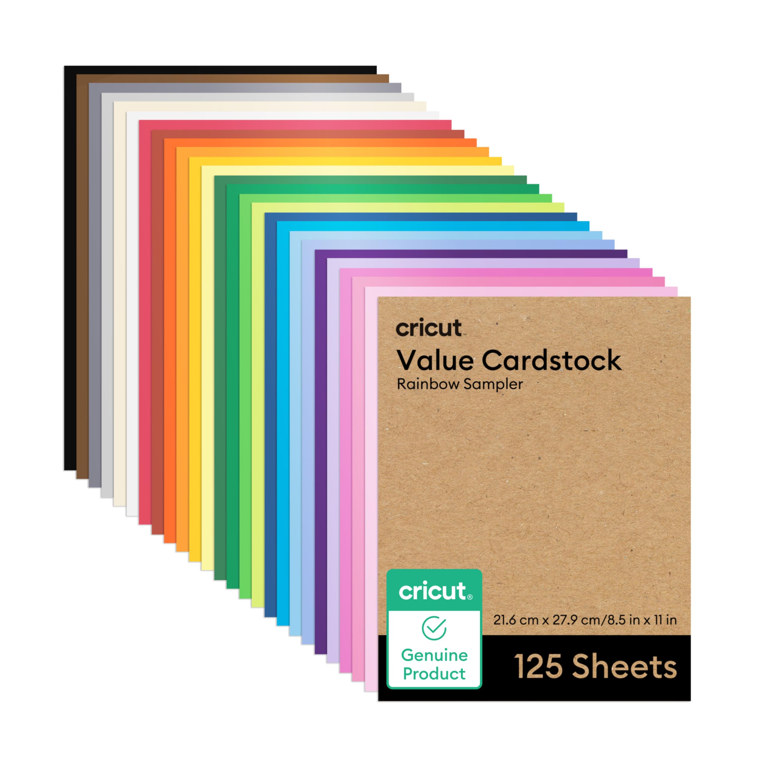 Cricut Value Cardstock Paper, Rainbow Sampler - 125 Sheets (8.5" x 11") - Compatible with Joy Xtra, Explore, & Maker Machines - Letter Size