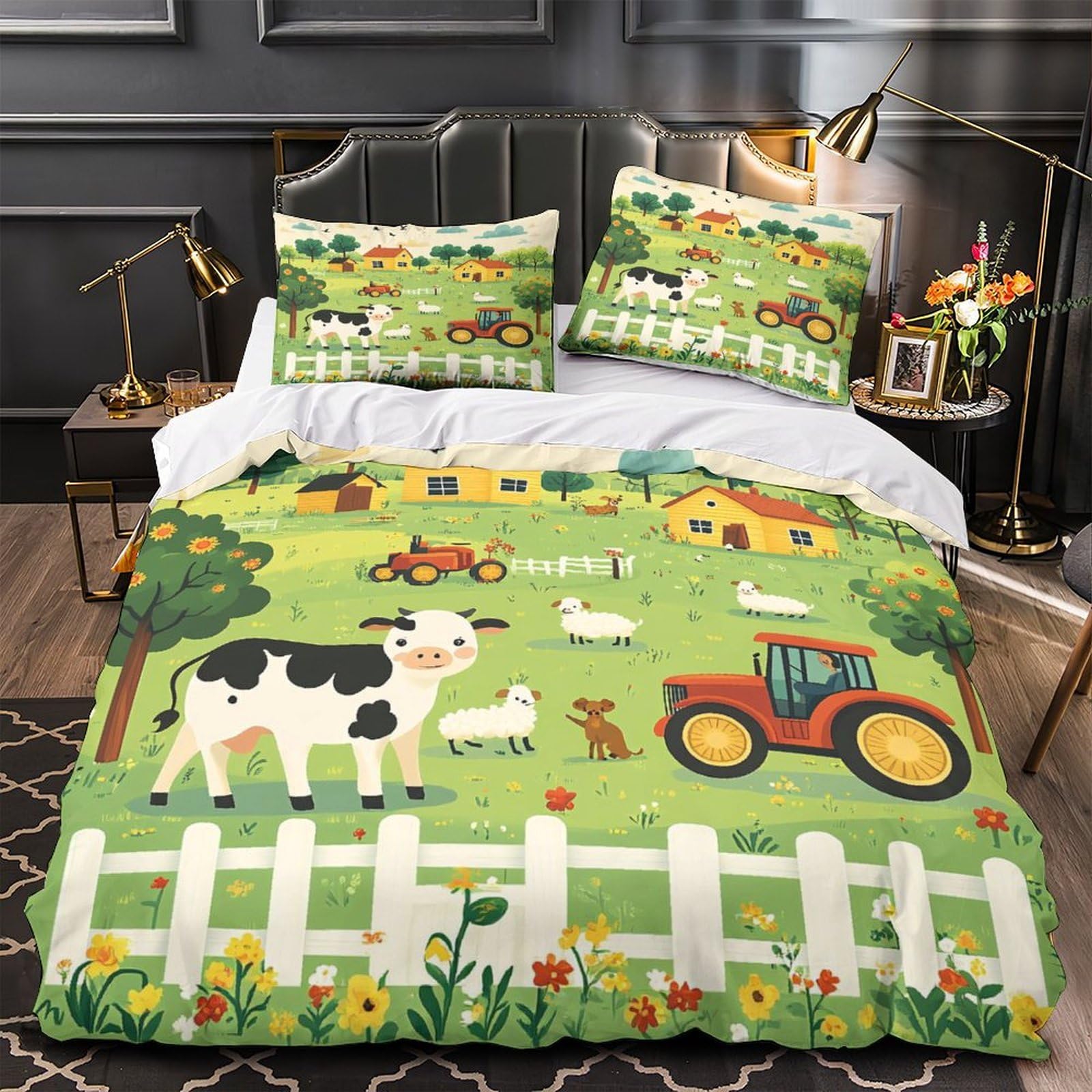 Parure de lit animaux de la ferme 200x200 cm housse de couette microfibre hypoallergique garçon