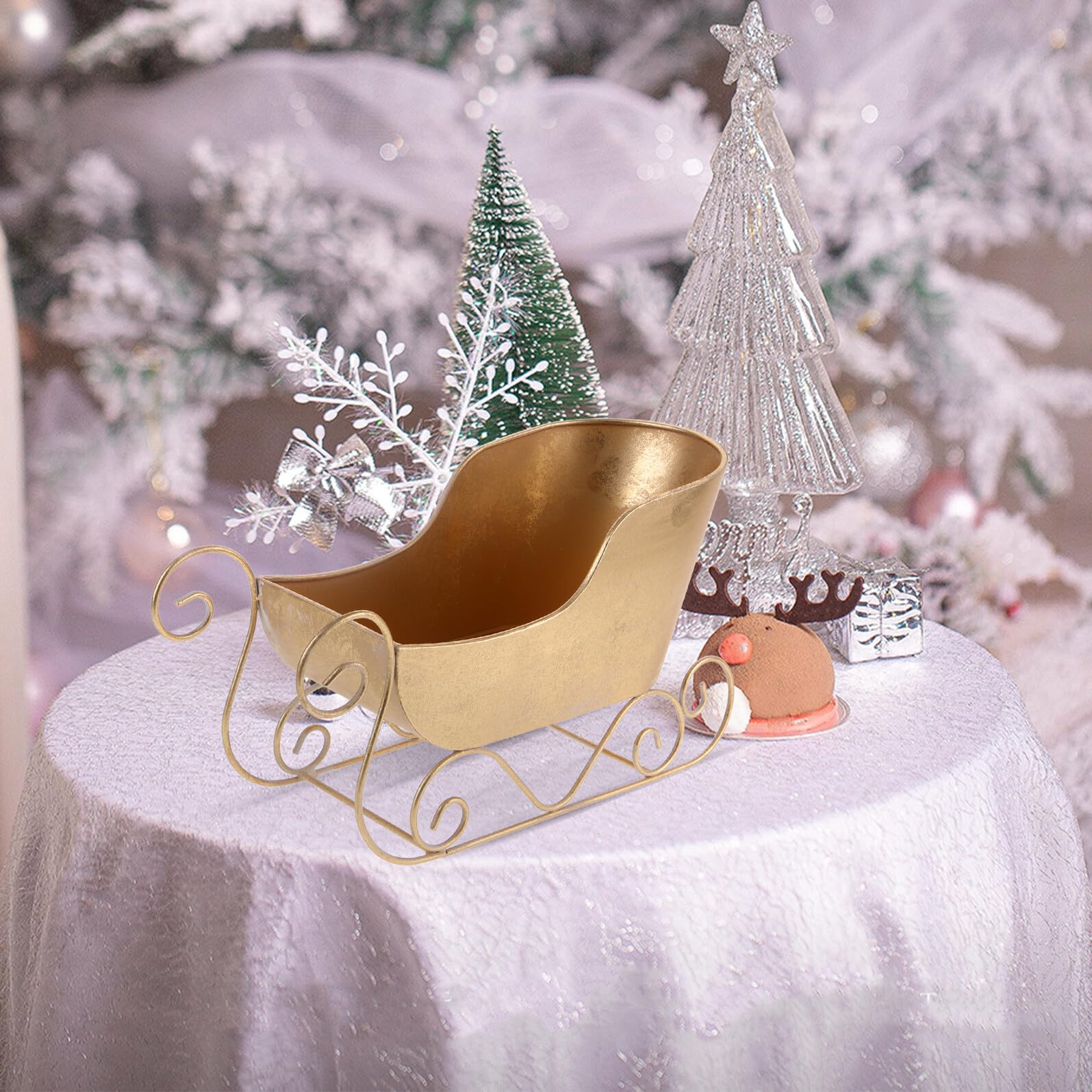 Angoily Adorno de Trineo Navideño de Hierro Pequeño para Decoración Navideña de Escritorio Accesorio Festivo para Fiestas y Ambiente Navideño Decoración de Trineo Elegante y Delicada