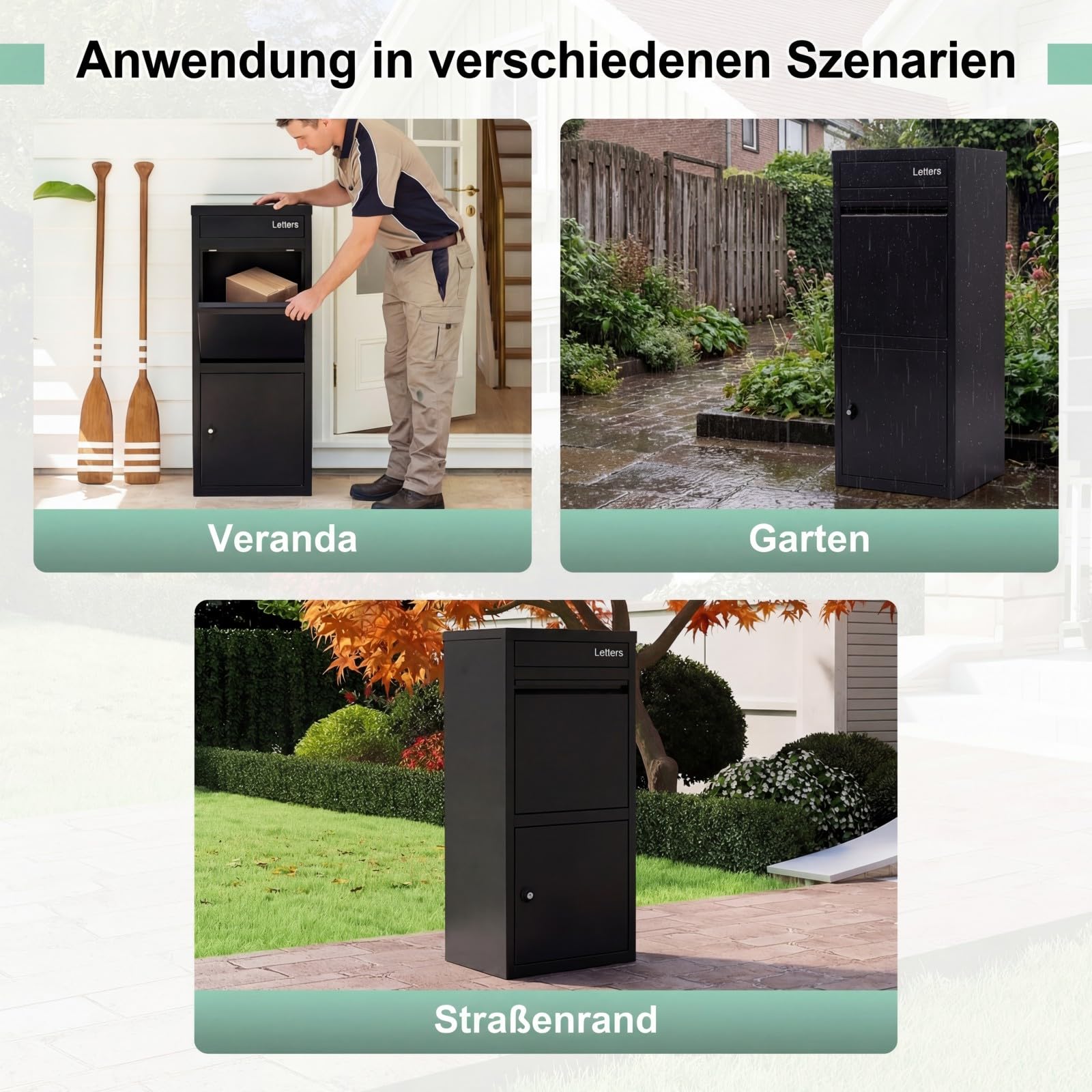 COSTWAY Paketbox, Paketbriefkasten mit Paketfach, Brief- und Paketabgabeschlitz, Postbox aus Metall für draußen, Paketkasten Standbriefkasten für Post, Zeitschriften, Pakete