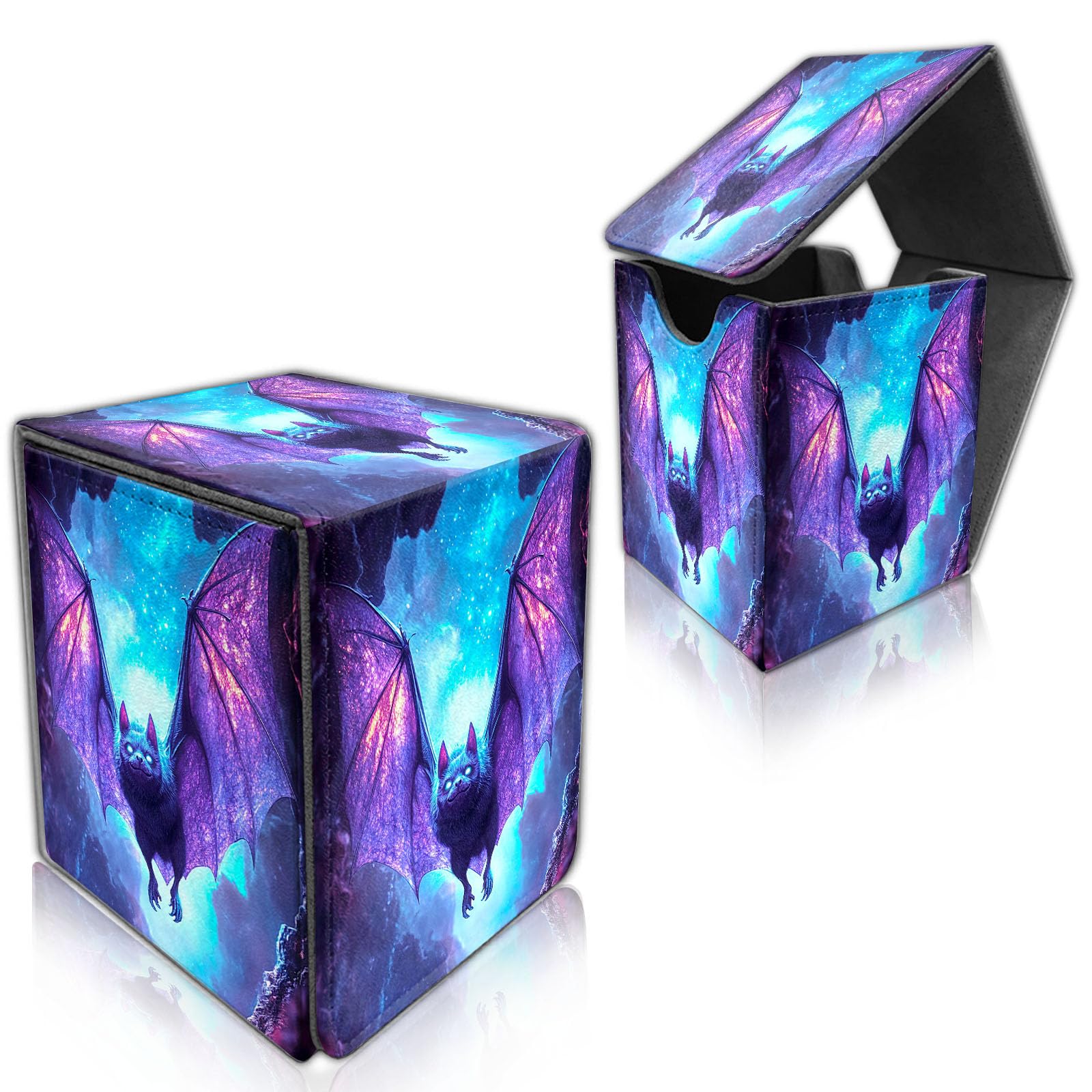 DISUOFEART for MTG Deck Box, Trading Card Storage Case Holds 100+ Sleeved Cards, Bat in Cave with Neon Light Magnetic Closure Durable Deck Holder for Magic The Gathering, TCG & Commander