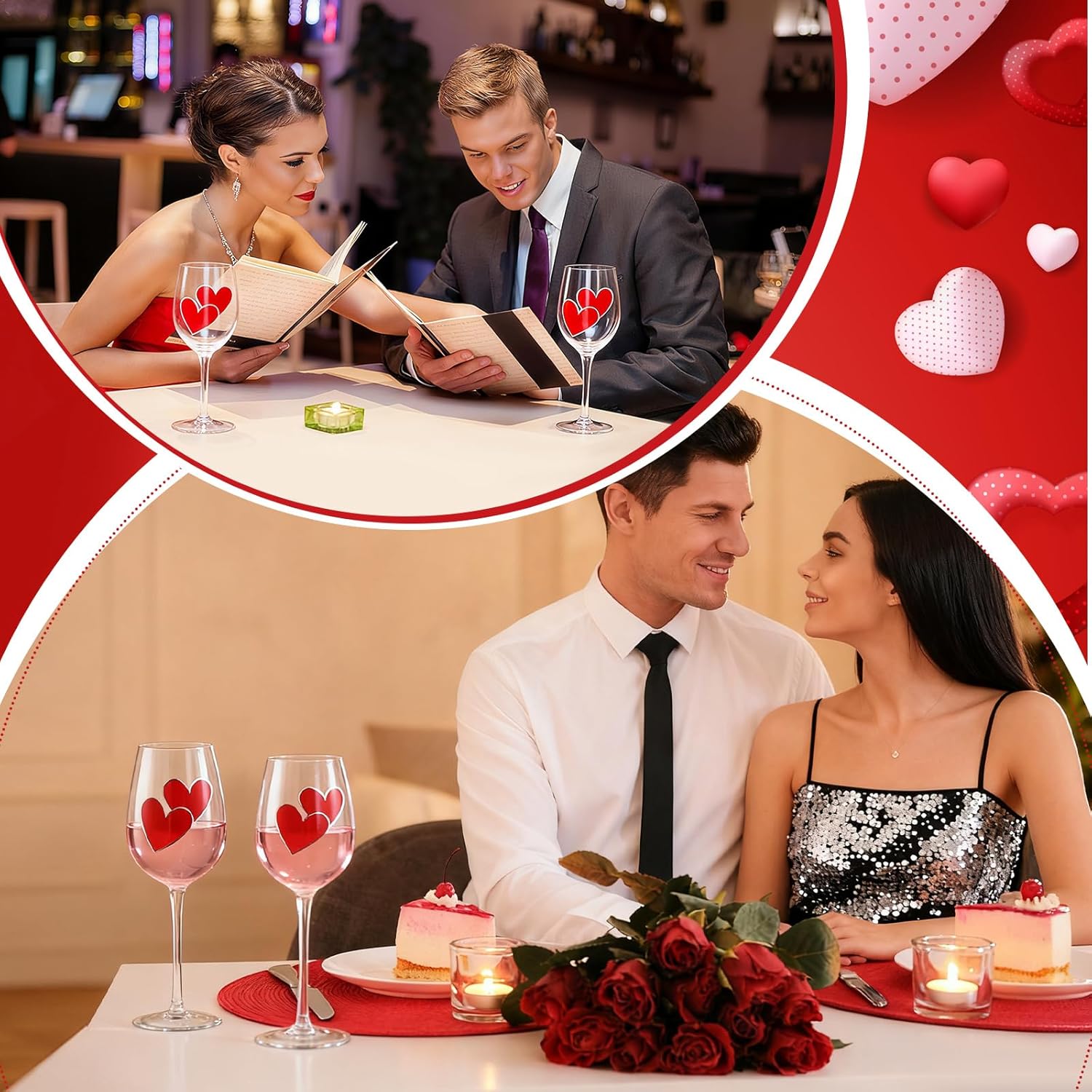 4 Pcs Valentine's Day Red Hearts Theme Party Stemmed Wine Glasses Hand Painted Red Heart Drinking Cup Wine Glasses Gifts for Birthday Theme Holiday Party Supplies