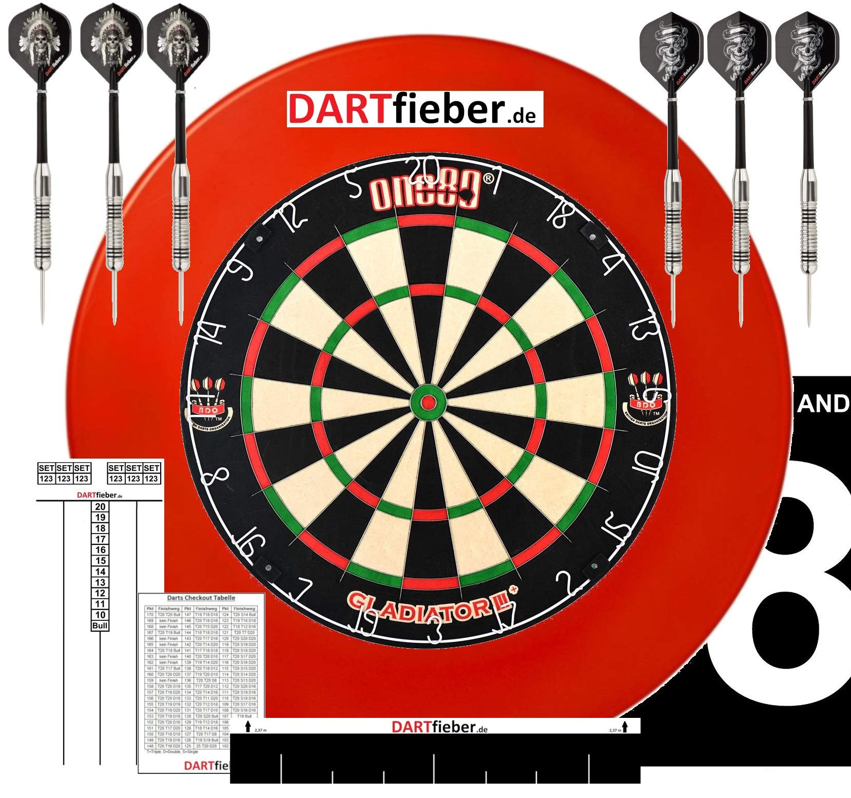 Buy Mega Dart Starter Set Dartboard Gladiator 3 Surround Red Throw Line