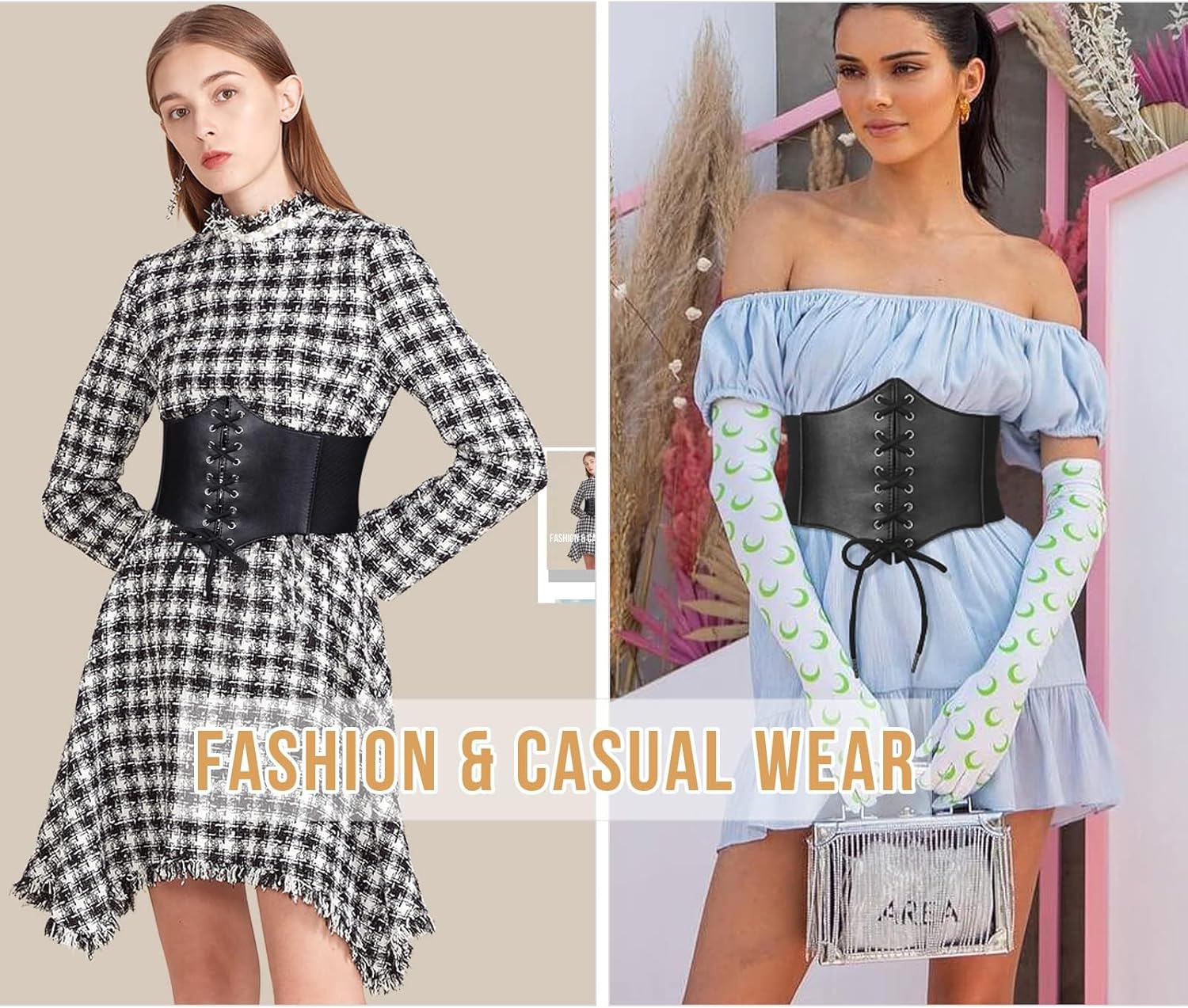 SUOSDEY Black Corset Belt for Women, Vintage Lace-up Elastic Waist, Tied Waspie Wide Belt for Halloween Costume - Image 4