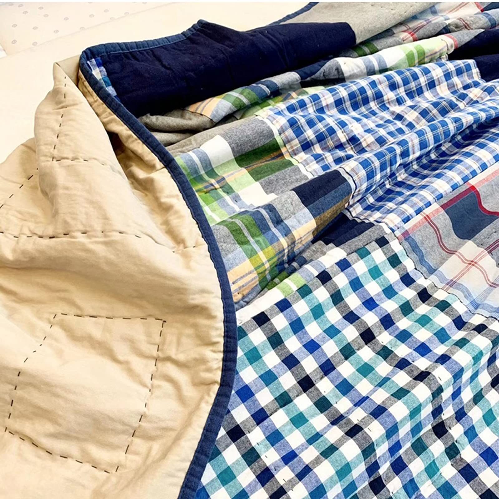 ハンドメイド　パッチワークベッドカバー パッチワーク ベッドカバーハンドメイド - メルカリ