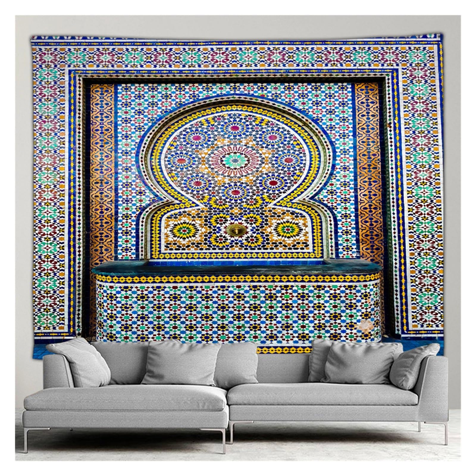 Tapestry wall hanging Tapestry Wall Hanging Moroccan Architectural Tapestry Retro Islamic Geometric Pattern Wall Decor Mural for Bedroom, Living Room, Dorm For Bedroom Livingroom Dormitory(3326SD-GT,W