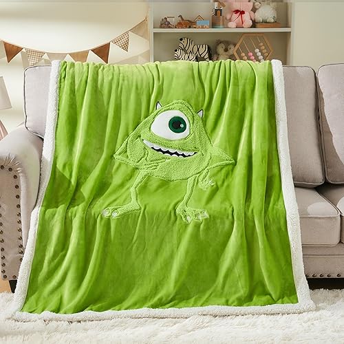 NEWCOSPLAY Manta de forro polar Sherpa con dibujos animados 3D, manta de regalo bordada para sofá, cálida y afelpada (Mike Wazowski, (40 x 50