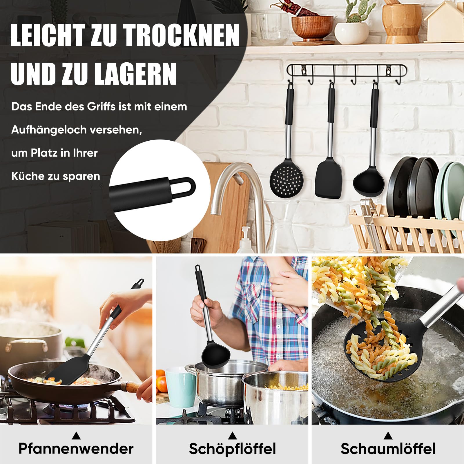 TeamFar Silikon-Küchenutensilien Set 7-teilig | Hitzebeständig Bis 230°C, Kratzfest, Spülmaschinengeeignet