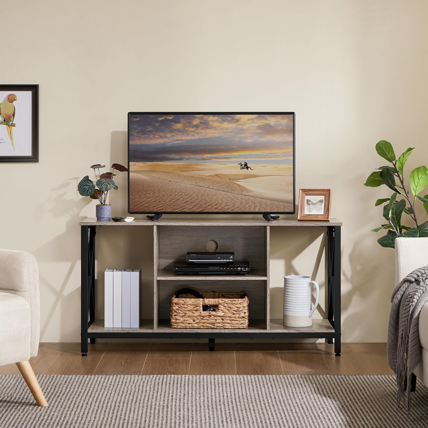 Topeakmart TV Stand for up to 55 Inch TVs, Media Entertainment Center with Storage Shelves for Living Room, Gray
