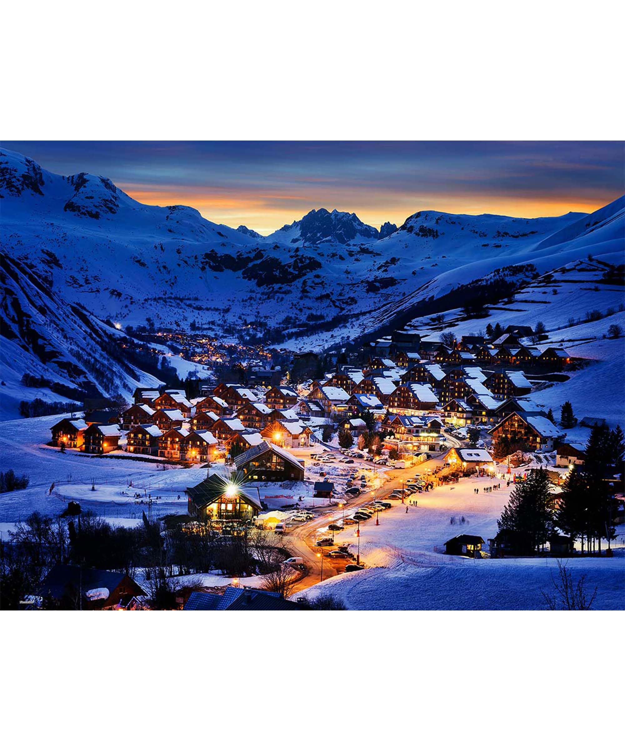 PieceRelax PieceClicks Plastic Jigsaw Puzzles for Adults 1000 Pieces French Alps Puzzle Beautiful Dusk in French Alps Resort - 18.9 x 25.2 Inches, Mountain Resort Sunset Jigsaw Puzzle [U1139]