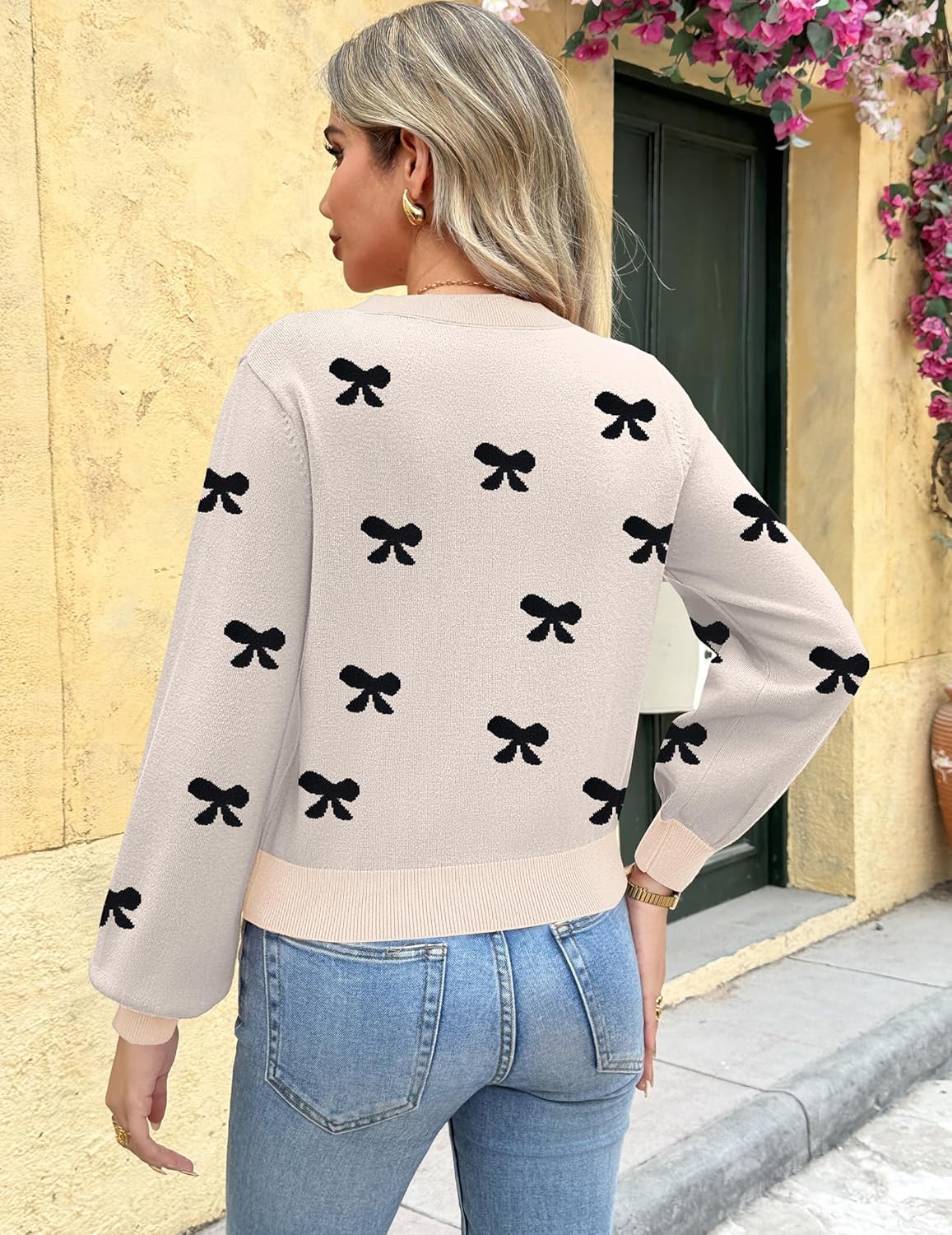 Zeagoo Women's 2025 Fall V-Neck Cropped Sweater Trendy Long Latern Sleeve Ribbed Knit Pullover Crop Tops - Image 4