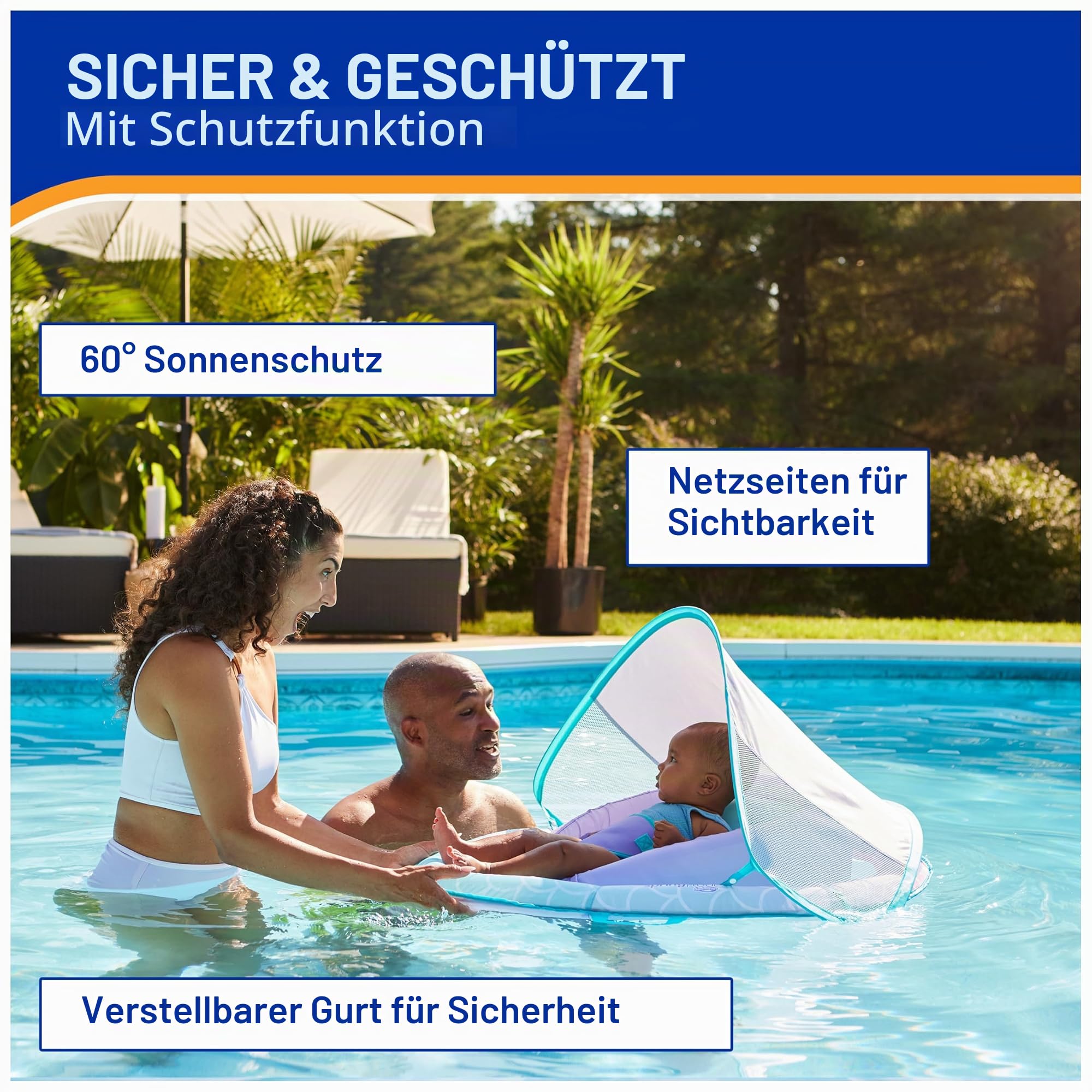 SwimWays Baby-Frühlingsschwimmer, Baby-Pool-Schwimmer mit Baldachin, Schwimmbadzubehör für Kinder 3-9 Monate, Meerjungfrau