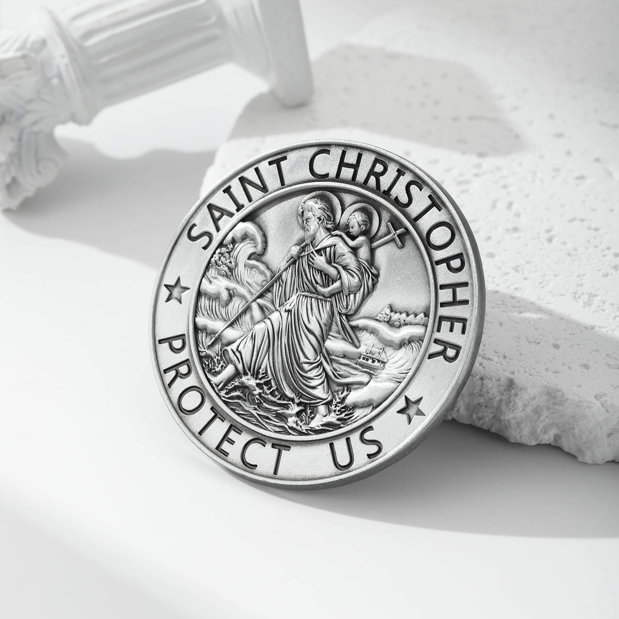 Saint Christopher Medal for Car, St Christopher Protect Us Visor Clip 2.36 Inch, New Driver Gifts Driving Safety Car Accessories for Women Men