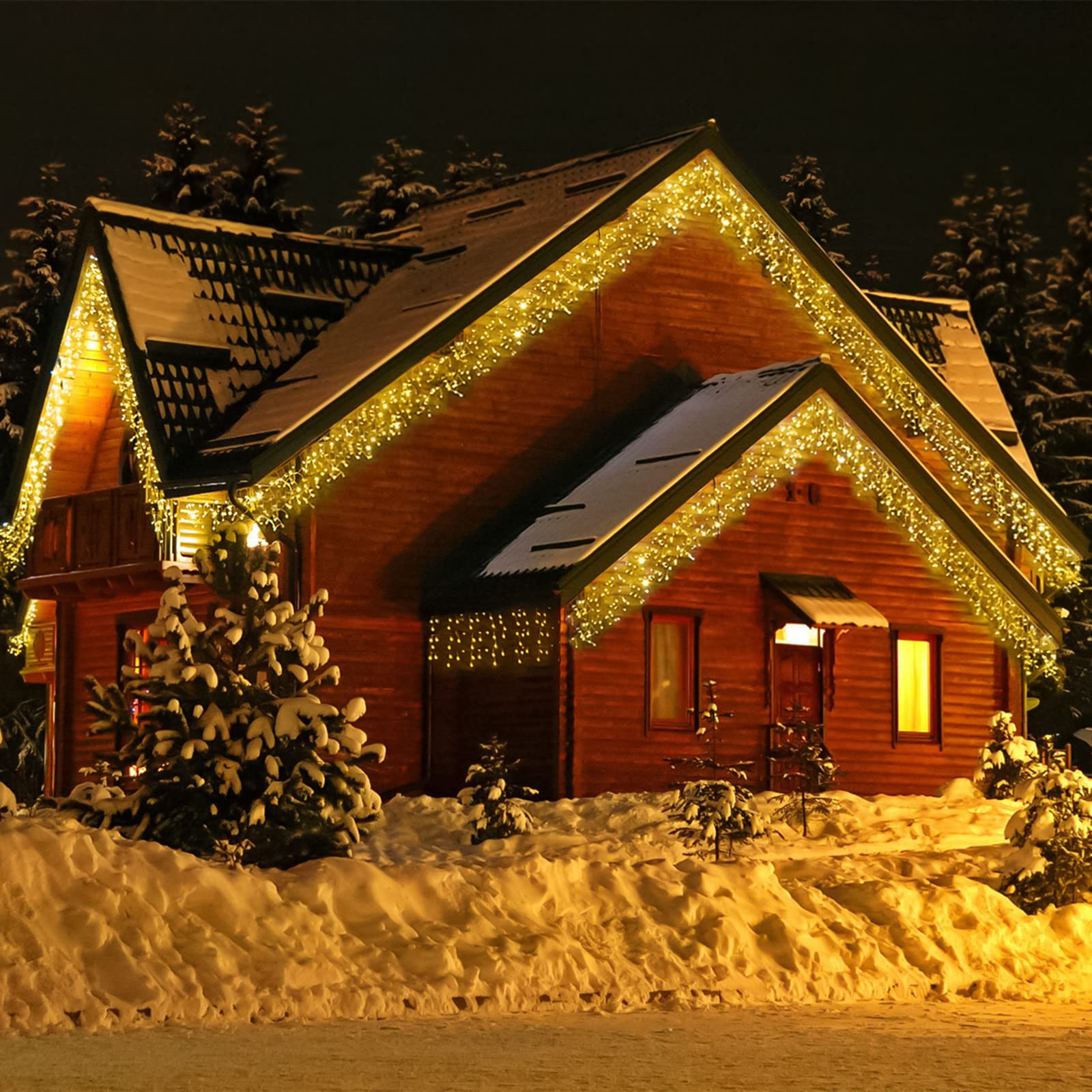 [360 LED] Catena luminosa esterna pioggia di ghiaccio 14 m, 8 modalità di illuminazione + modalità di memoria, colore bianco caldo, resistente all'acqua, per esterno/interno, Natale, giardino, tetto