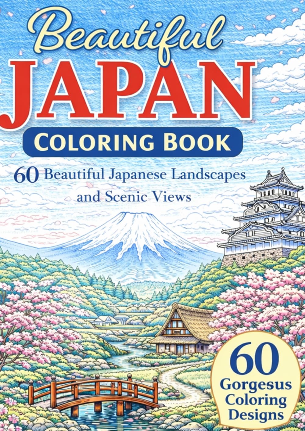 Beautiful Japan Coloring Book: 60 Beautiful Japanese Landscapes and Scenic Views