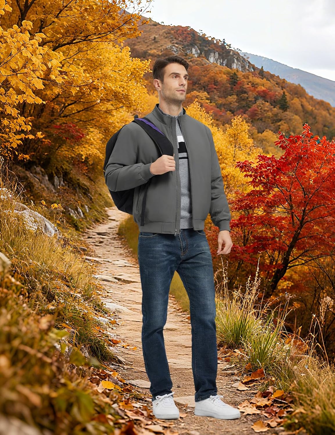 TBMPOY Men's Winter Lightweight Bomber Jackets Water Resistant Fall Casual Windbreakers Quilted Full Zip Windproof Work Coats - Image 3