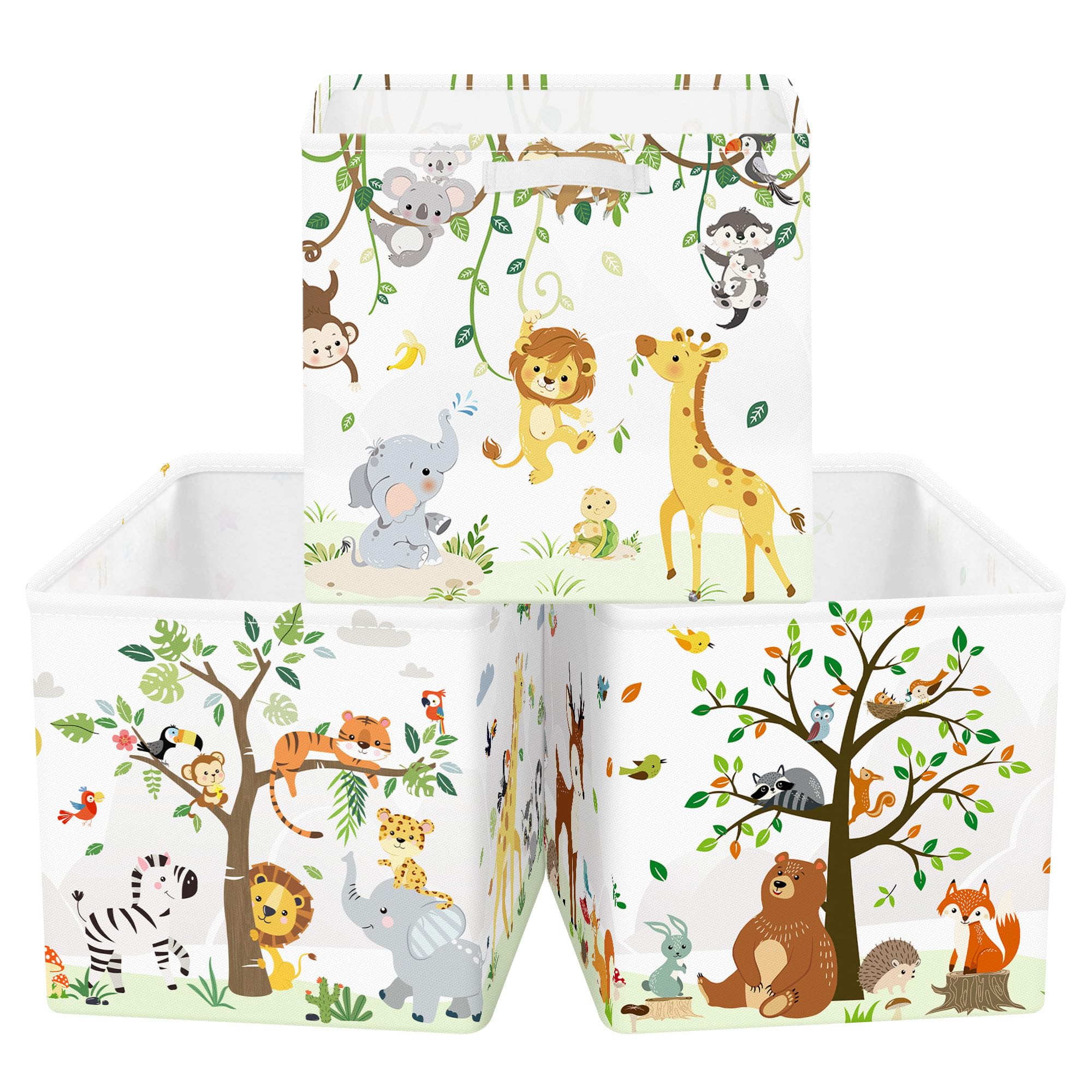 HUUMONSS Kid Storage Basket Set of 3 Forest Animal Foldable Closet Toy Box