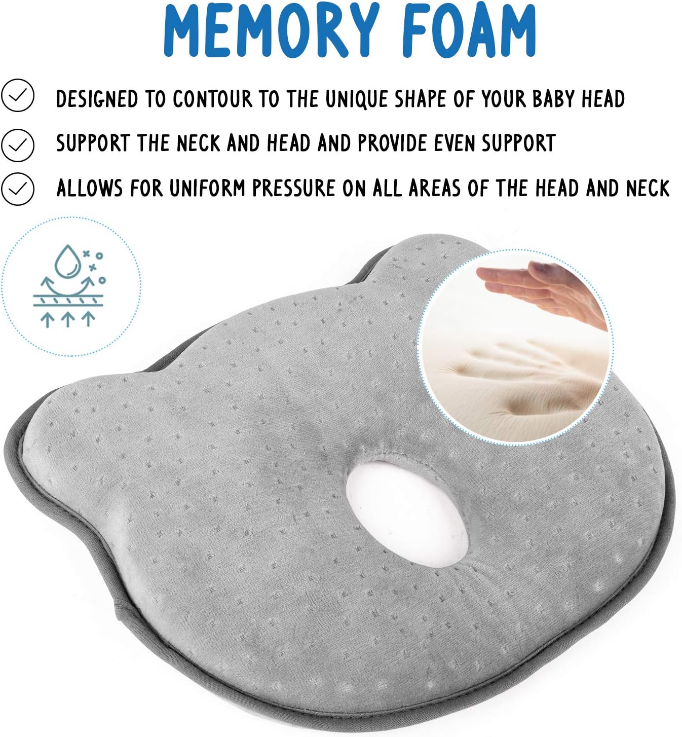Baby Pillow for Newborn Prevent Flat Head Shaping Pillow by Dodo Babies 3D Memory Foam Head & Neck Pillow + 2 Pacifier Clips + Pacifier Case Excellent Baby Shower/Registry Gift : Baby