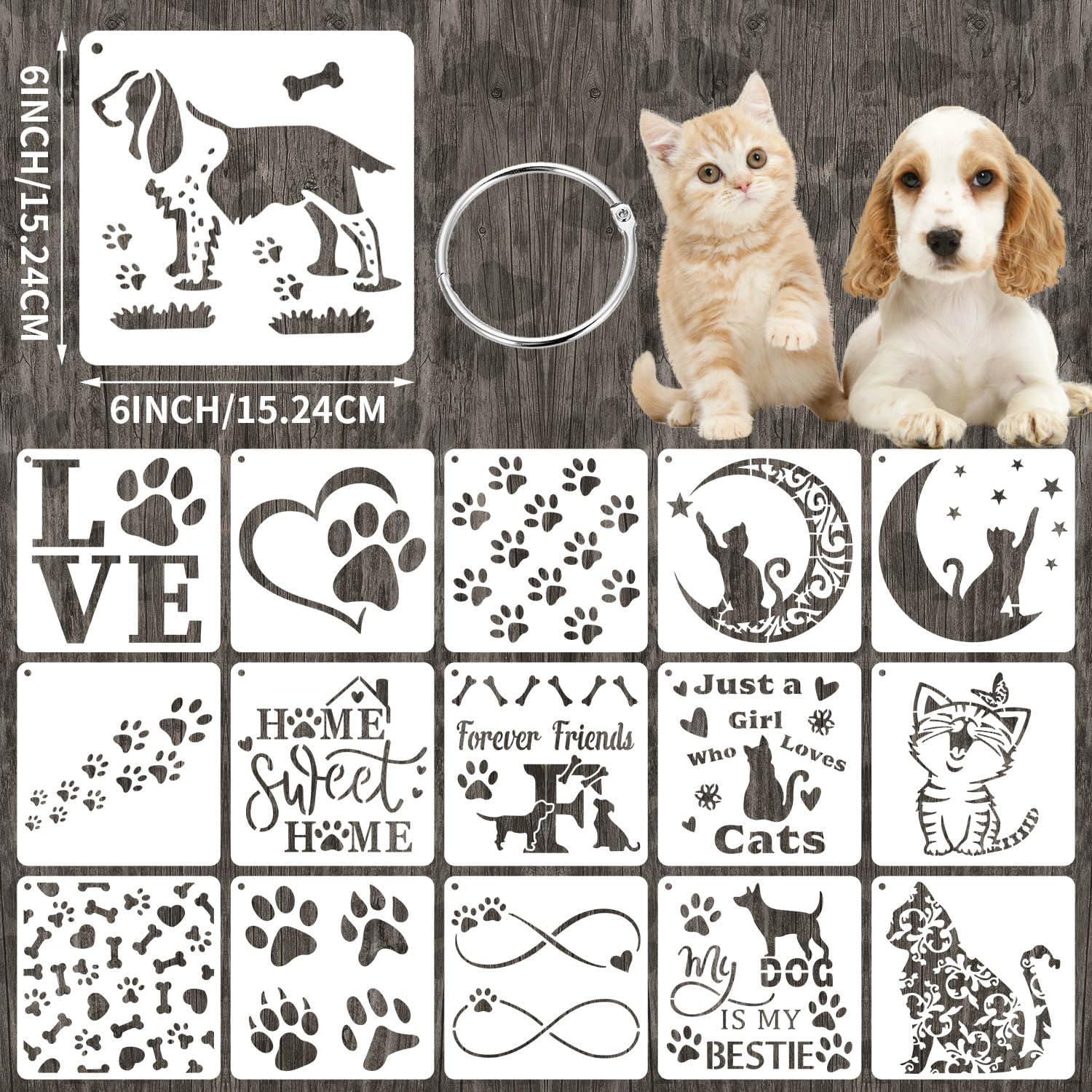 6 Inch Dog and Cat Stencils for Painting, Reusable Dog Paw Stencil, 25 Pieces Pet Style DIY Craft Template for Painting on Wood Sign Wall Canvas Fabric Home Decor(Dog) image 2